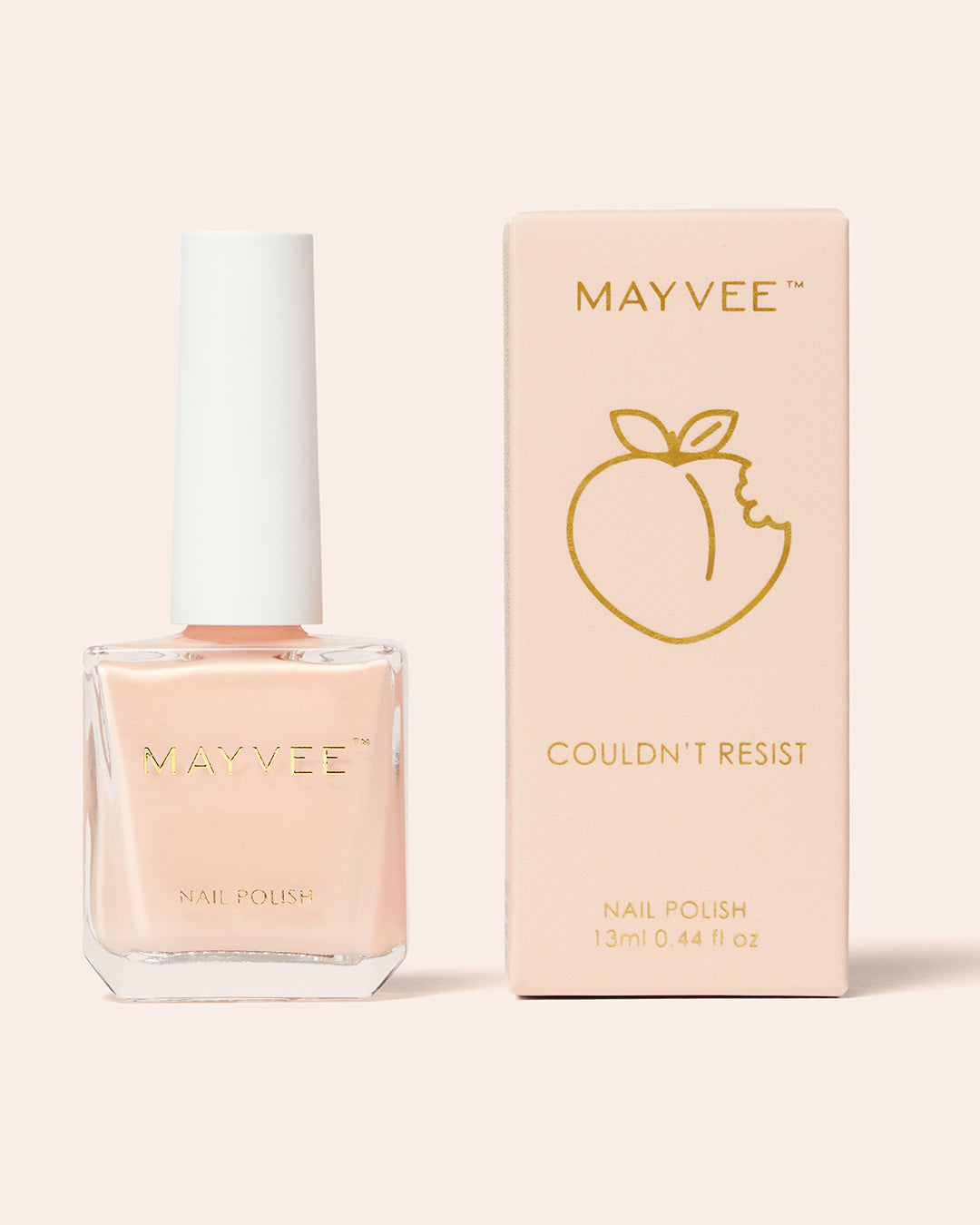 Peach nail polish bottle and box by MAYVEE