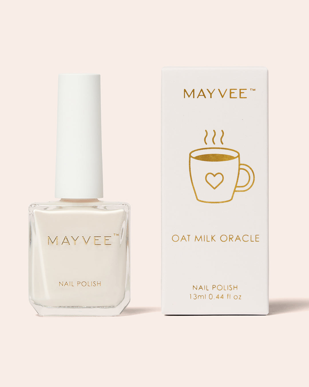MayVEE oat milk oracle nail polish bottle with box, creamy white shade