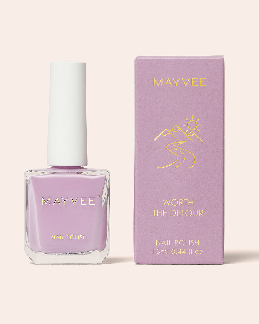May Vee Worth The Detour nail polish bottle with purple polish and box