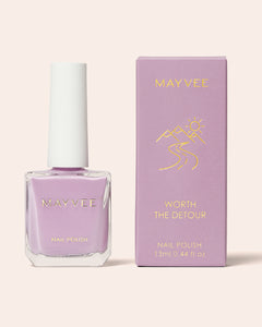 May Vee Worth The Detour nail polish bottle with purple polish and box