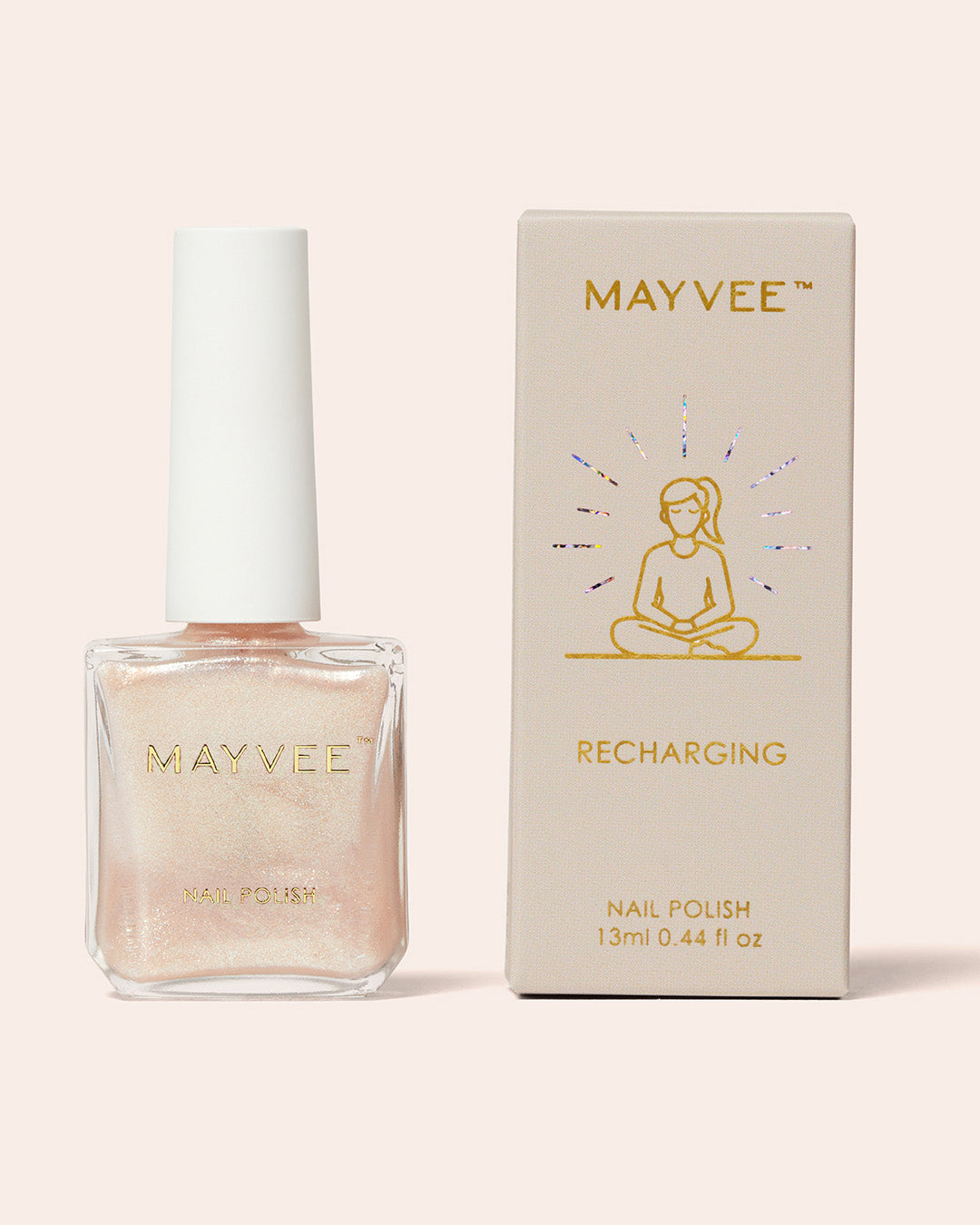 Recharging nail polish bottle and box, shimmer peach-gold, 13 ml