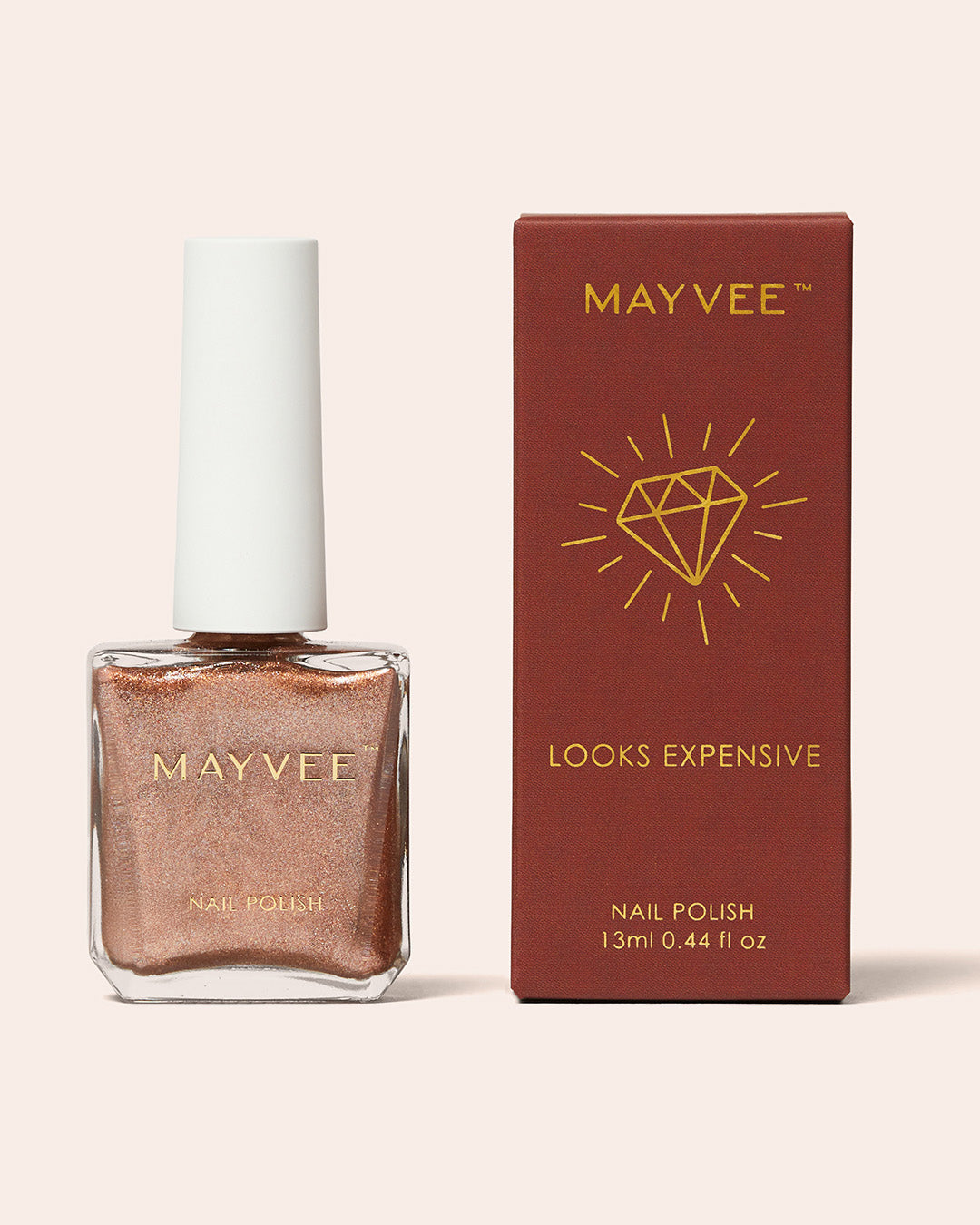Nail polish bottle, Looks Expensive shade, copper metallic glitter