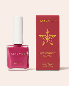 Nail polish bottle and box, fuchsia pink shade, MAYVEE Accidentally Iconic