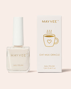 MayVEE oat milk oracle nail polish bottle with box, creamy white shade