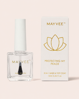 Nail polish bottle with white cap and box, 2-in-1 base & top coat, 13 ml