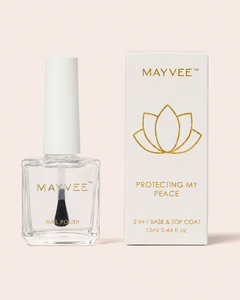 Nail polish bottle with white cap and box, 2-in-1 base & top coat, 13 ml